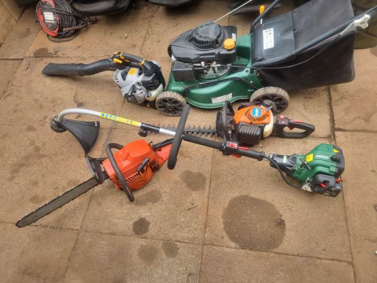 Lawnmower,strimmer,hedge trimmer,leaf blower. 