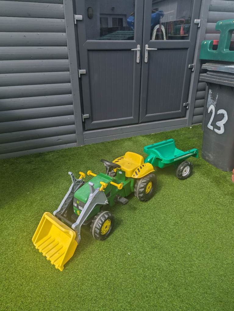 John Deere Pedal Tractor with Front Loader & Trailer – Good Condition