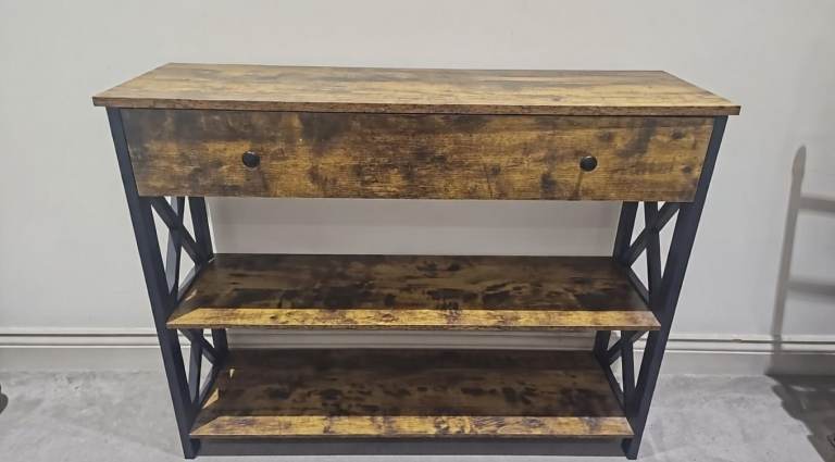 Rustic Brown Console Table with Drawer & Shelves