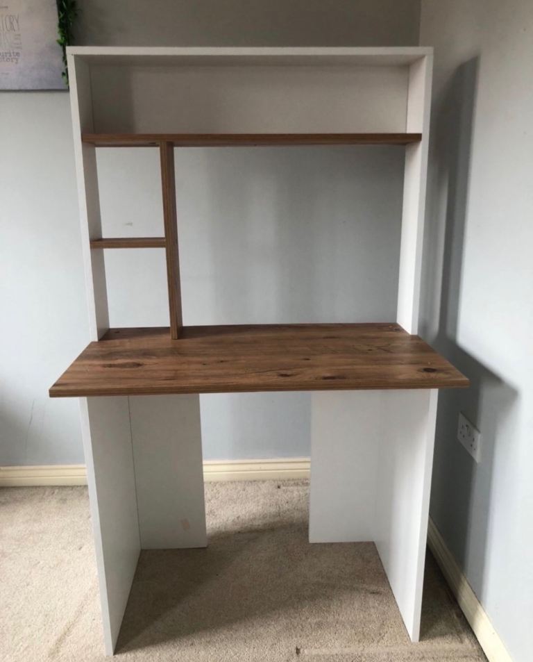 White and Wood Effect Desk with Shelving Unit – As Good As New