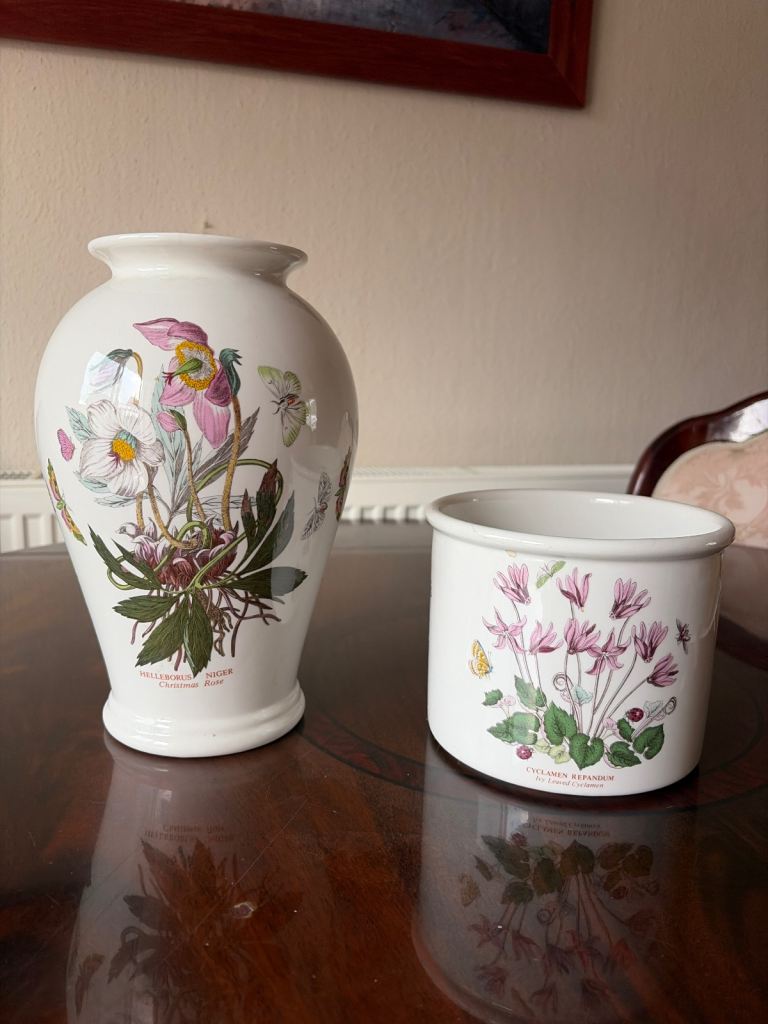 Pair of Ceramic Vases/Planters with Botanical Print