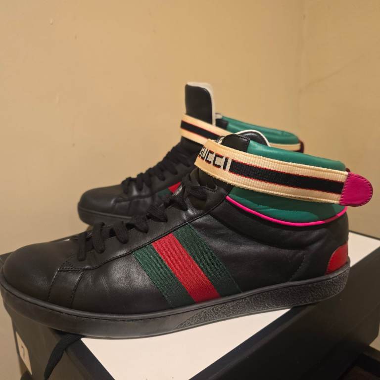 Gucci Ace Stripe High Top  Black/Green/Red  Men's Sneakers 