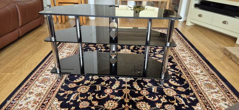 Black glass and chrome TV stand