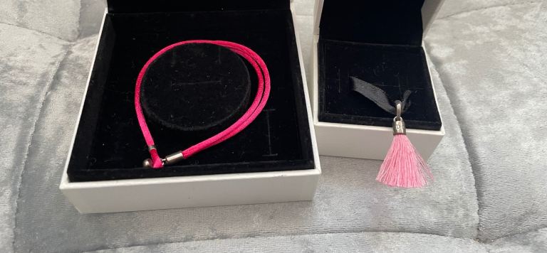 Pandora moments hot pink cord bracelet  and charm 