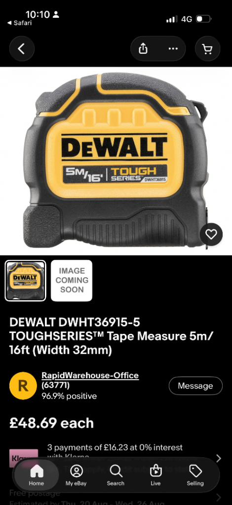 DEWALT TOUGHSERIES Tape Measure 5m/16ft – New