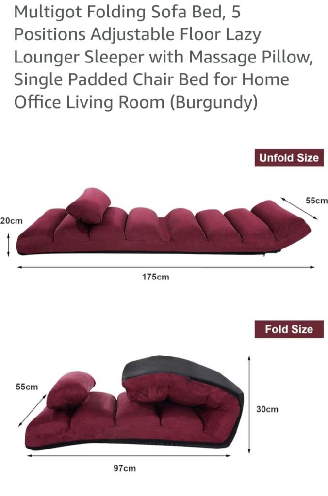 Folding Sofa Bed with Massage Pillow – Burgundy