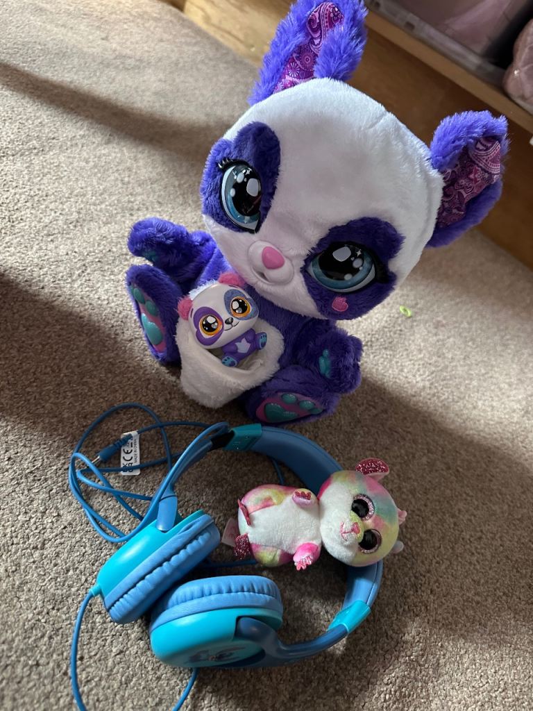 Girl's Toy Bundle:  Spin Master Peek-A-Roo Panda,  Disney Stitch Headphones  & Ty Plush