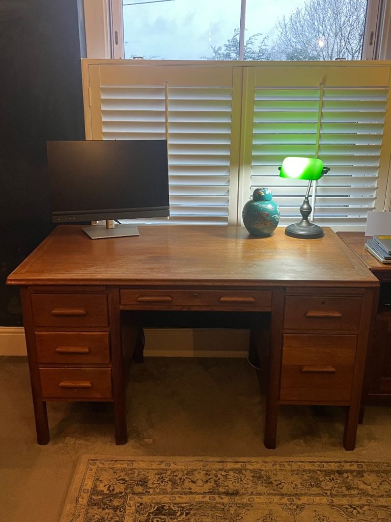 Mid-Century Modern Teachers Style double pedestal oak desk