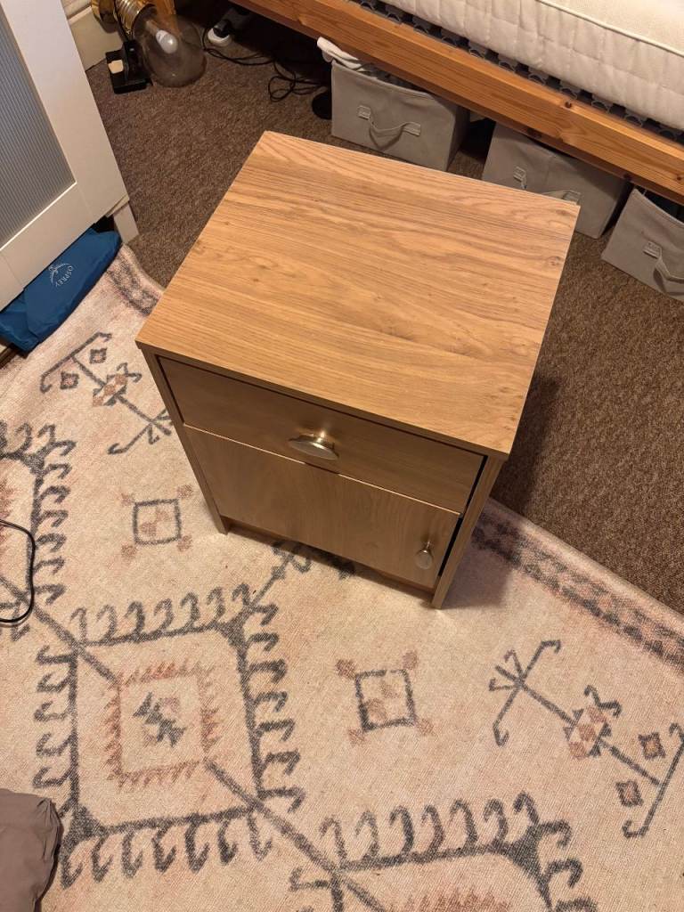 Wooden Bedside Table with Drawer and Cupboard – Good Condition
