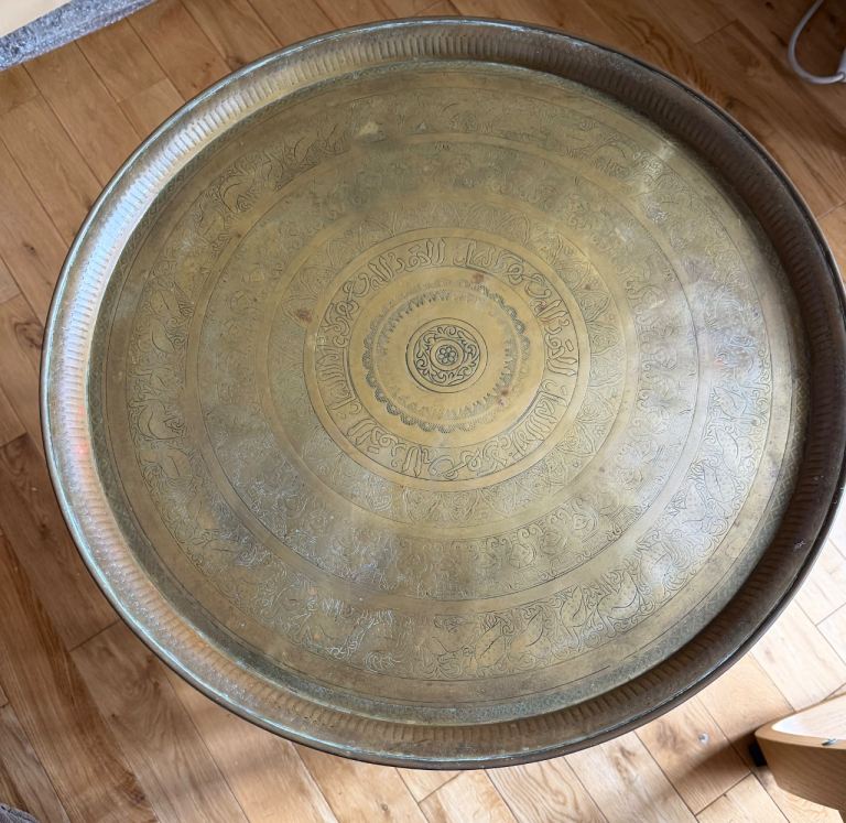 Antique Brass Fold Away Table & Tray – Intricate Handmade Design 