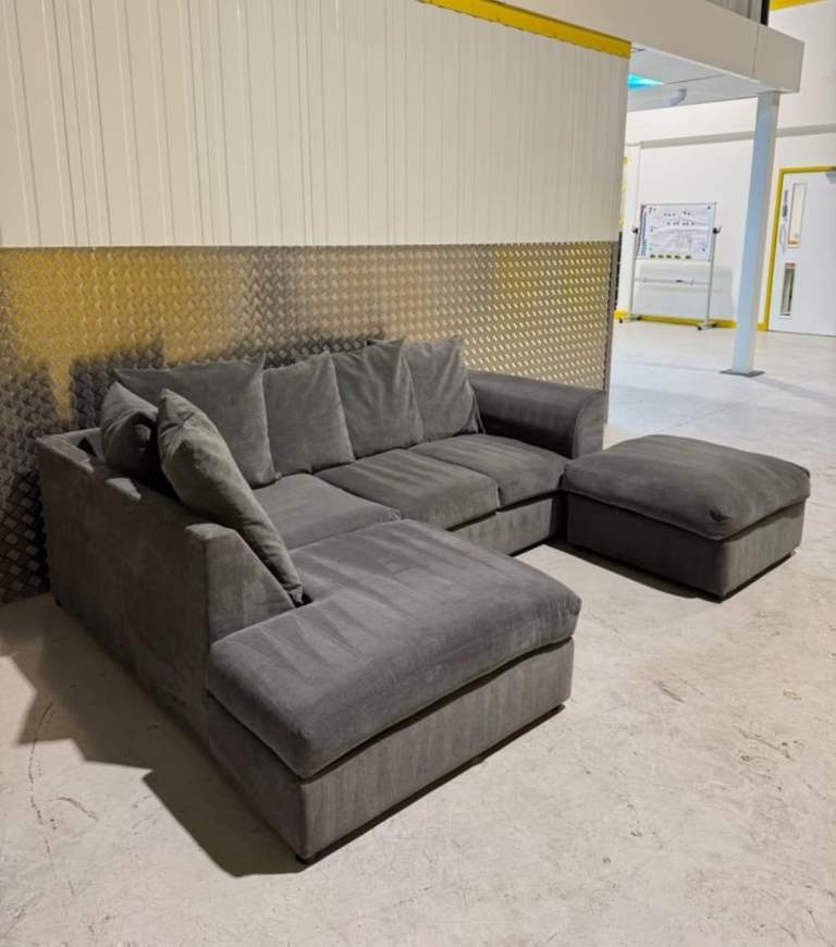 Modern Grey Velvet Sofa Set – Corner & 3+2 Seater & Pouffe Available