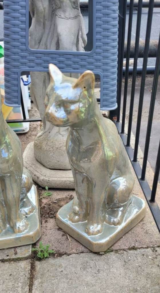 2 UNIQUE BEAUTIFUL CAT STATUE GARDEN ORNAMENT TERASA PATIO BALCONY ENTRANCE PORCH CERAMIC DECORATION