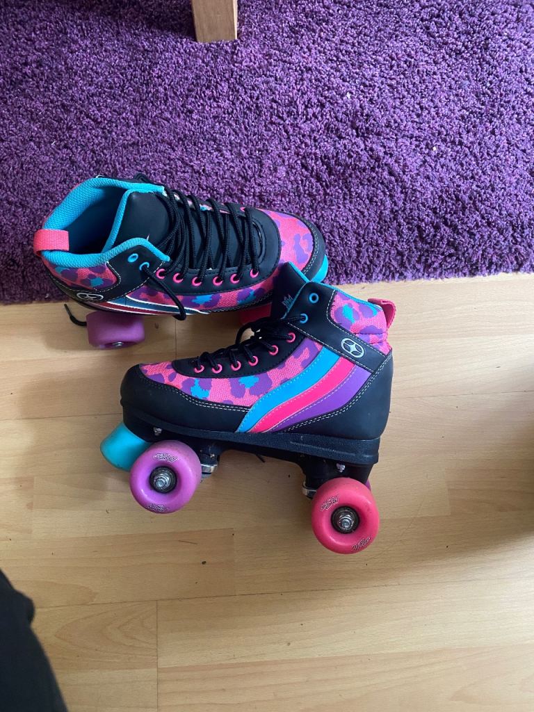 No Fear Retro Quad Roller Skates – Leopard Print (UK 4)
