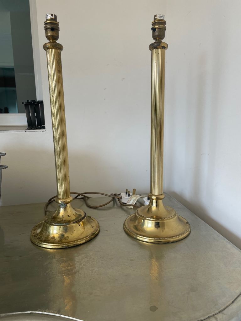 Large vintage pair of brass table lamps 