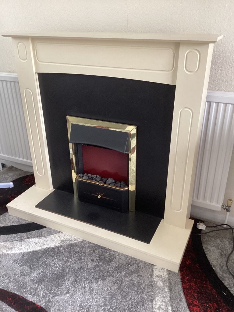 Cream Fireplace with Electric Fire – Good Condition