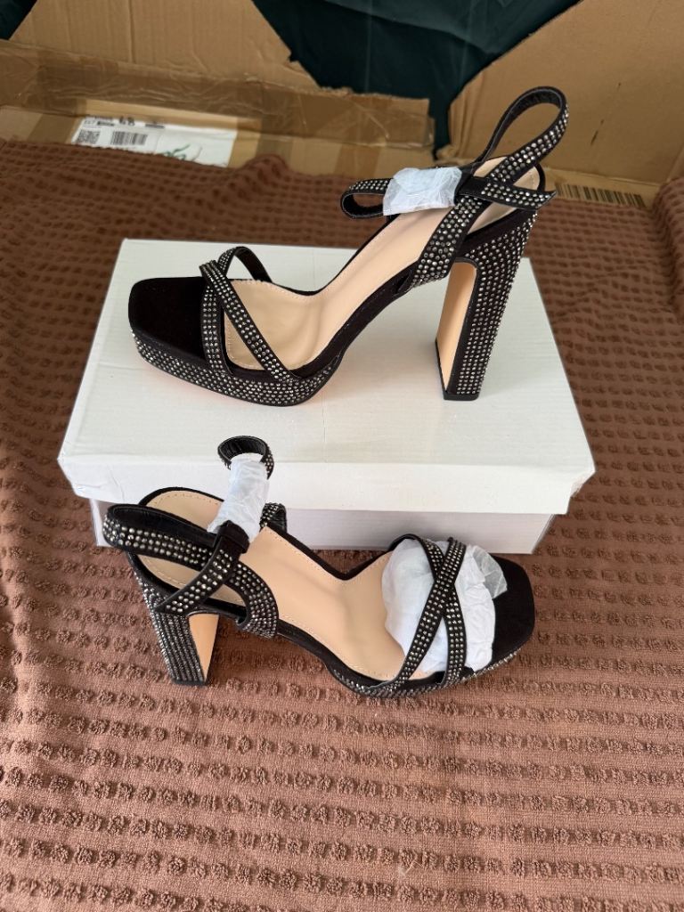 New Black Embellished Heels – Size 39 (UK 6)