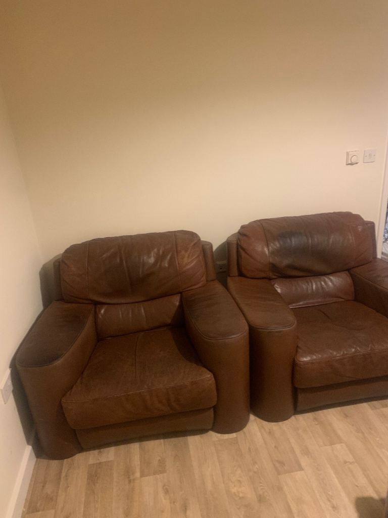 Brown leather chairs 