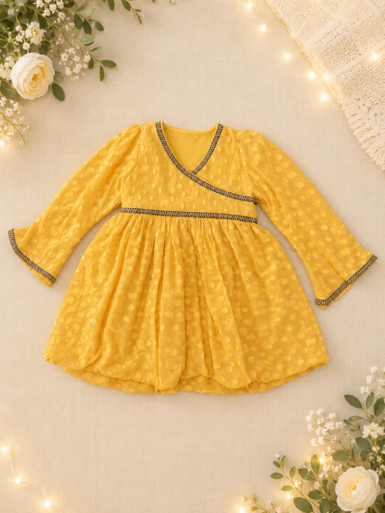 New Yellow Children's Dress with Polka Dots