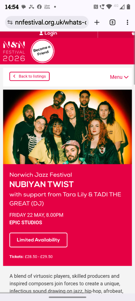 2 x Nubiyan Twist Adult Tickets