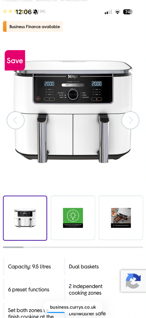 Ninja air fryer white 9.5L