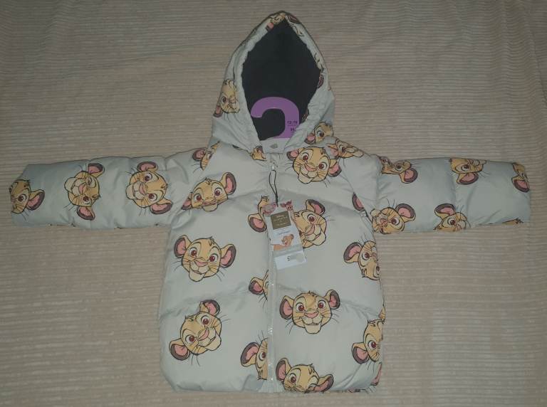 PRIMARK Disney Simba Lion King Shower Resistant Padded Puffer Coat 12-18 mths BNWT