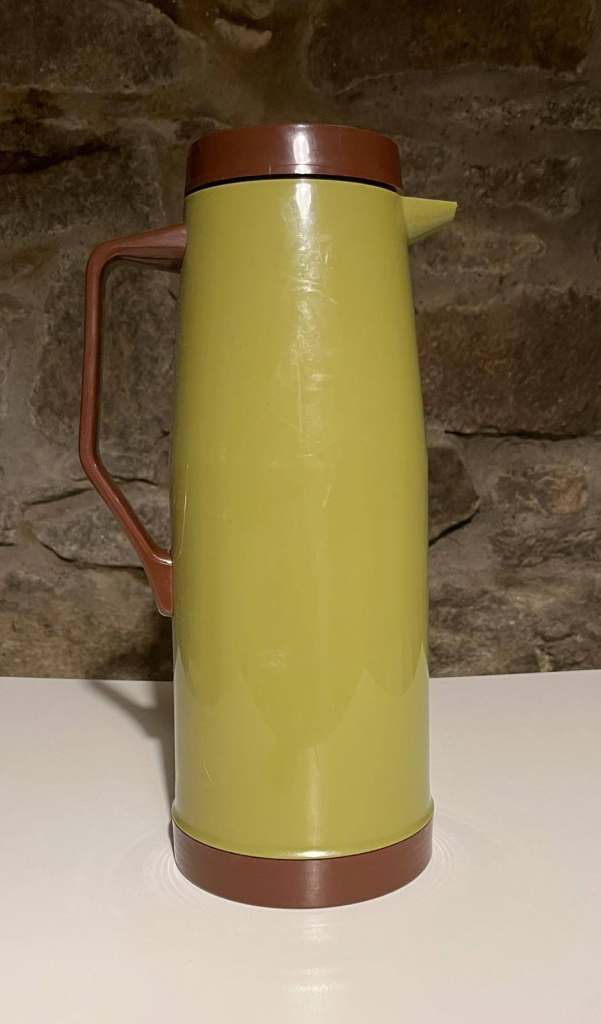 image for Vintage Retro Thermos Flask Jug 1 Litre Green & Brown 1970's