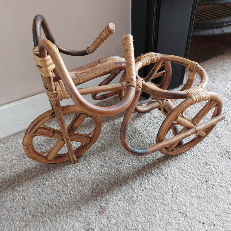 Vintage 1970's Bamboo Cane Tricycle Planter 