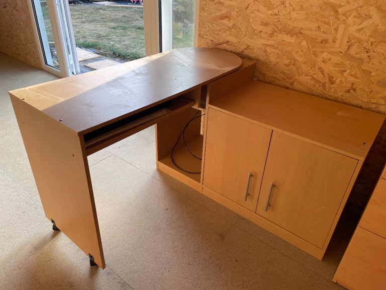 Beech Effect Computer Desk with Storage Unit on Wheels