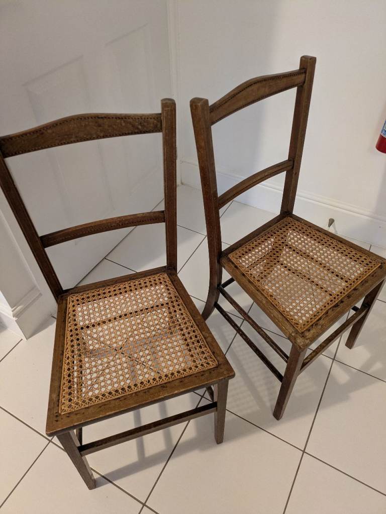 PAIR OF VINTAGE BEDROOM CHAIRS WOVEN SEATS