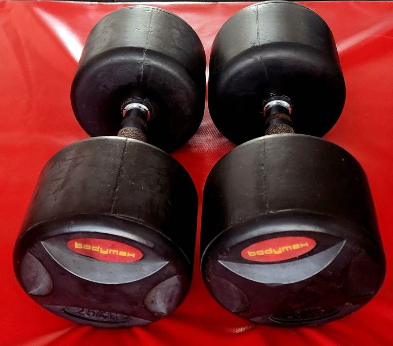 2x 25kg bodymax pro rubber dumbbells set 