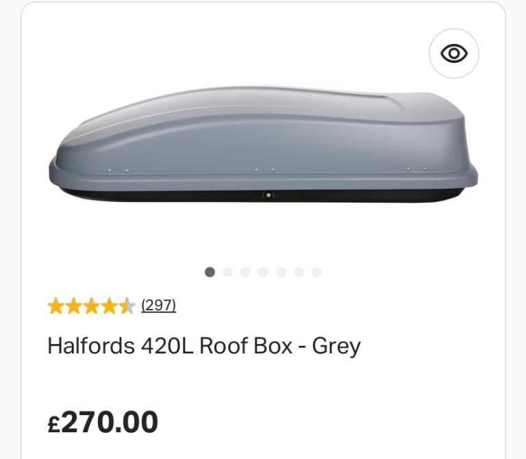 Halfords 420l roof box and Thule fitting accessories