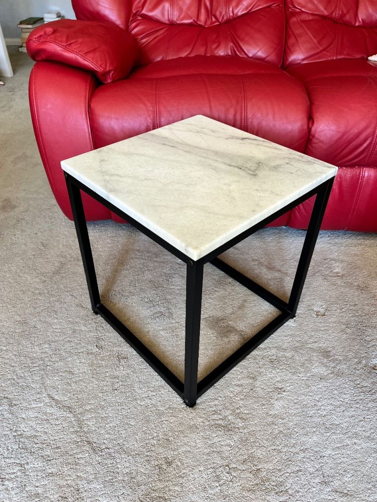 Marble & Black Metal Square Side Table  40cm x 40cm x 45cm High  Heavy VGC