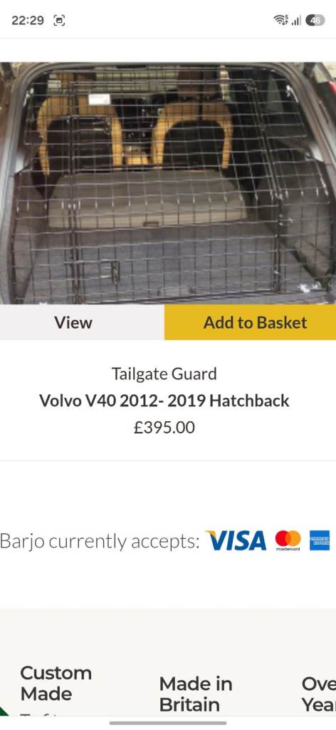 Barjo Tailgate Dog Guard for Volvo V50