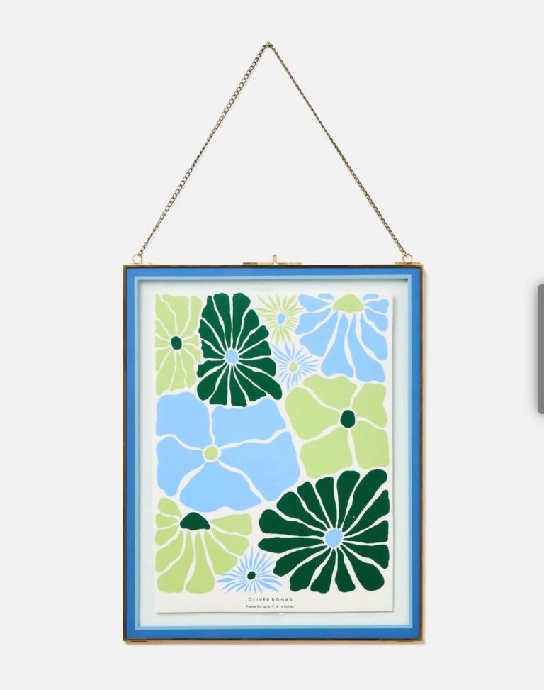 Oliver Bonas Blue & Gold Hanging Glass Frame (11” x 14”)