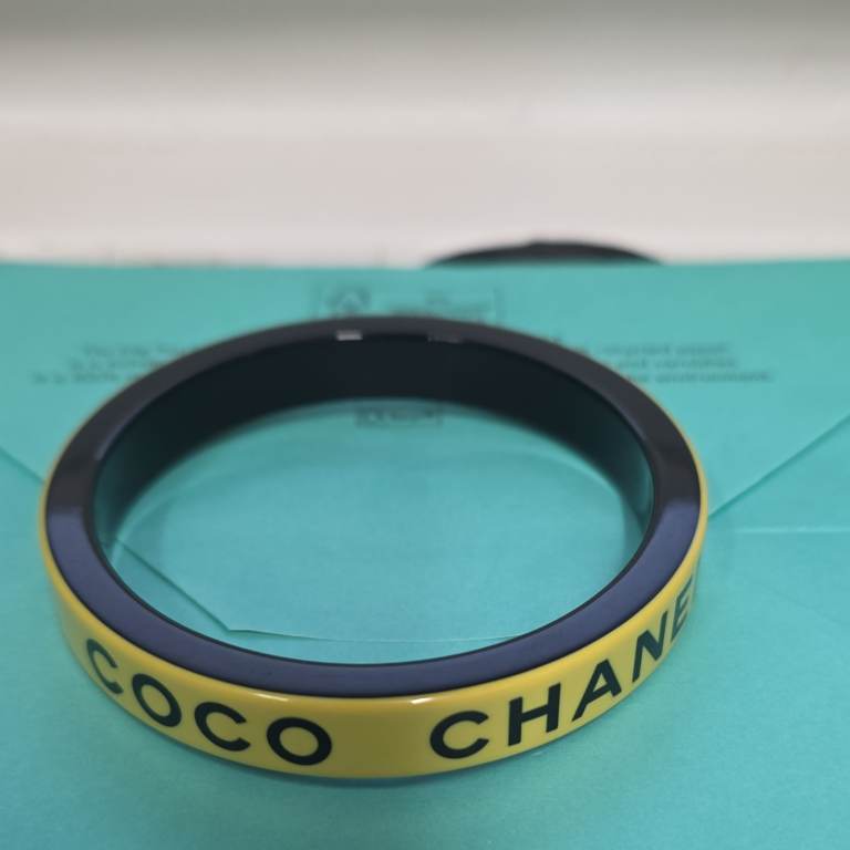 Authentic Chanel Yellow & Black Acrylic Resin Bangle Excellent Condition