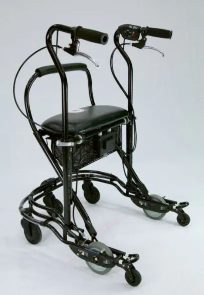 Walking frame with seat and brakes