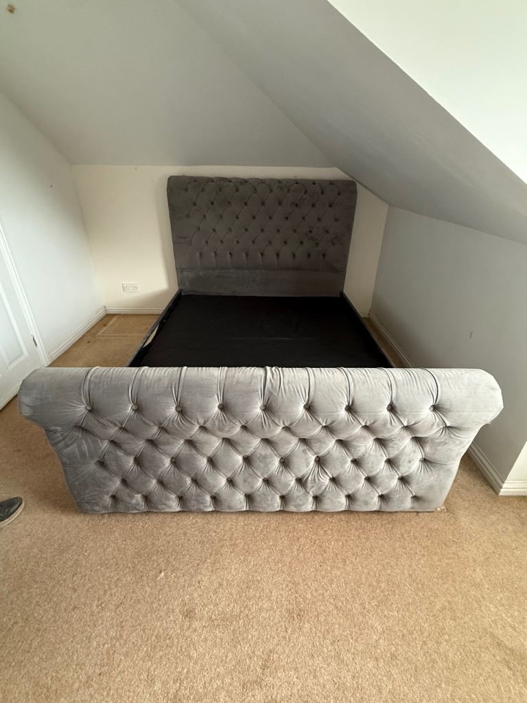 Grey velvet king size bed