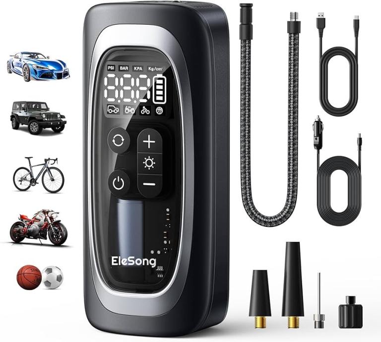 Car Tyre Inflator Air Compressor, Portable Air Electric Bike Pump 150 PSI with Pressure