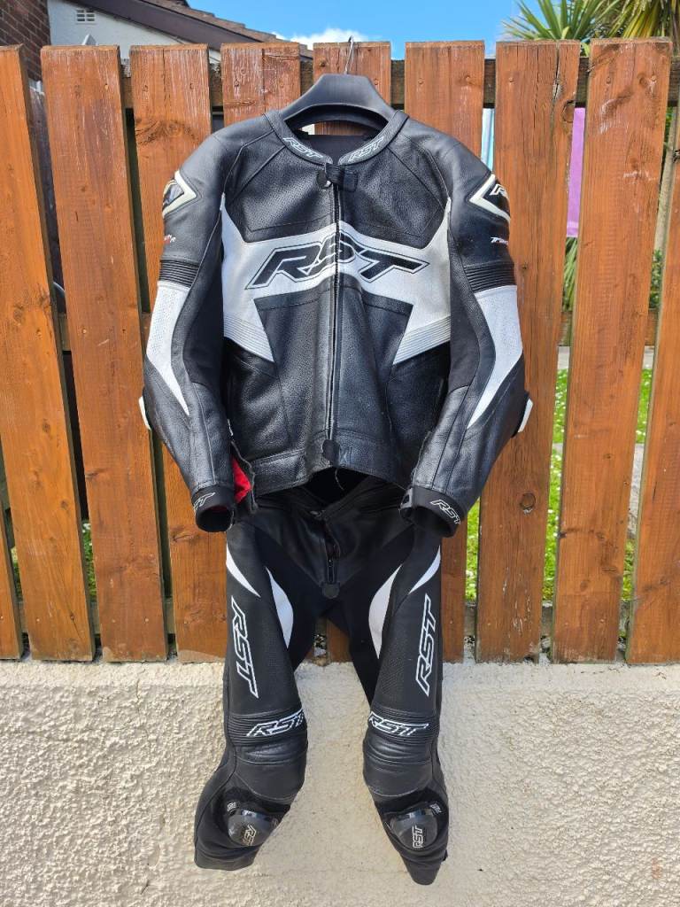 RST Black & White Leather Motorcycle Suit –  Good Condition