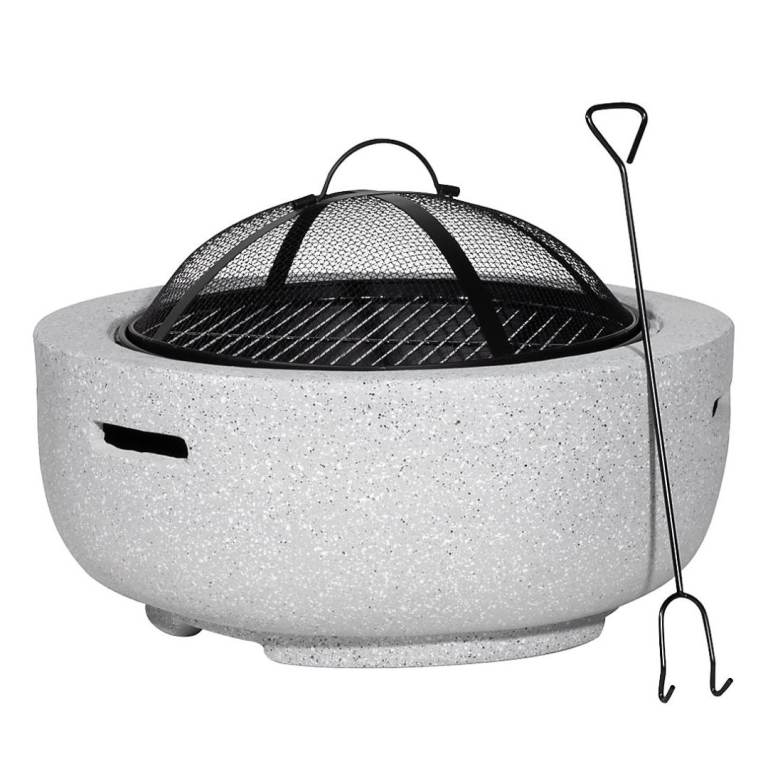 60cm Light Grey Round Fire Pit and BBQ Grill for Outdoor Gatherings