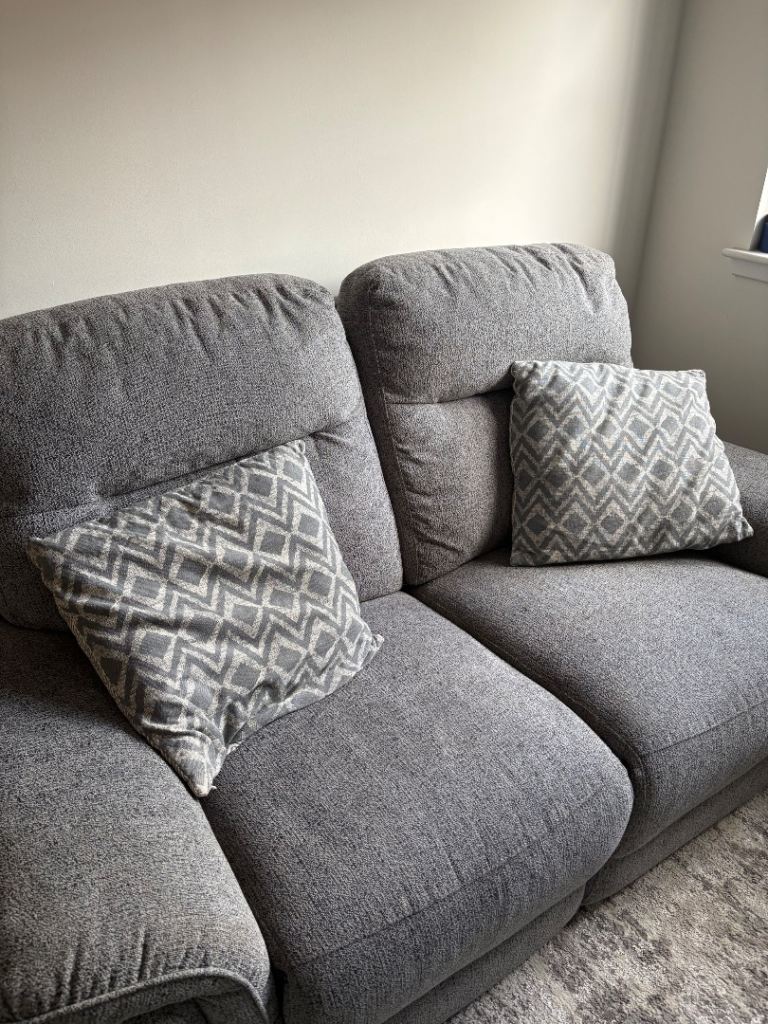 Comfy Two-Seater Grey Fabric Recliner Sofa with USB Charging