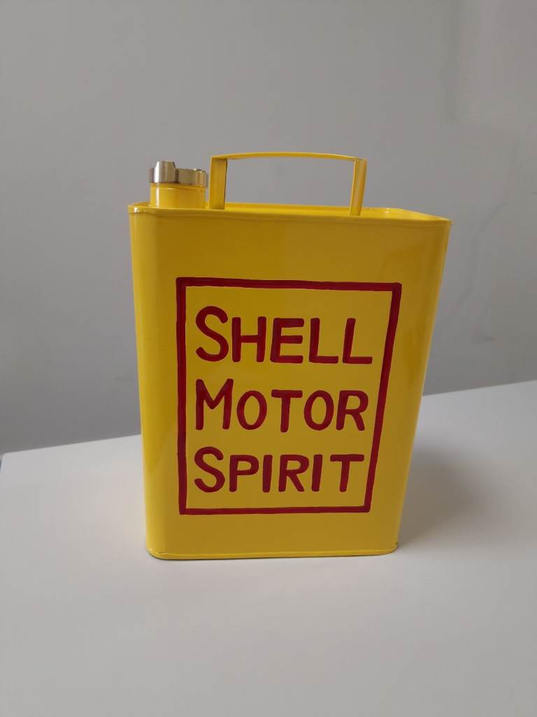 New Reproduction Yellow Shell Petrol Can With Brass Cap Garage Decor