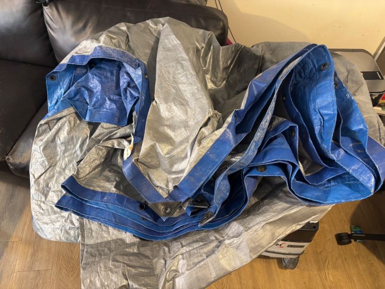 Large Blue and Silver Tarp / Tarpaulin – Good Condition