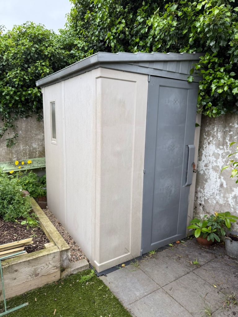 Plastic Garden Storage Shed – Grey & Beige, Good Condition