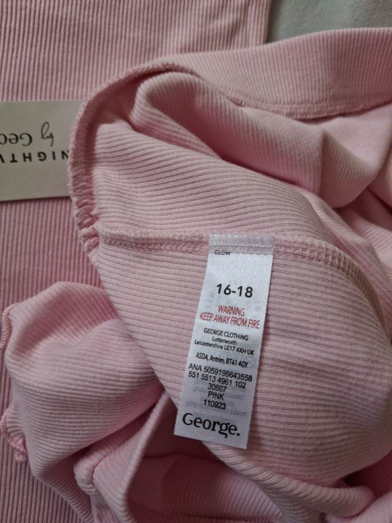 George Pink Ribbed Pyjama Set - New, Size 16-18