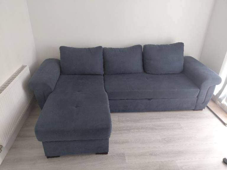 Blue Corner Sofa Bed with Storage – Good Condition