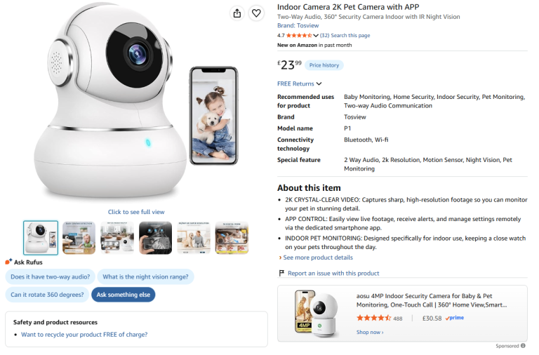 Brand New Sealed 2K Indoor Smart Security & Pet Camera - 50% Off!