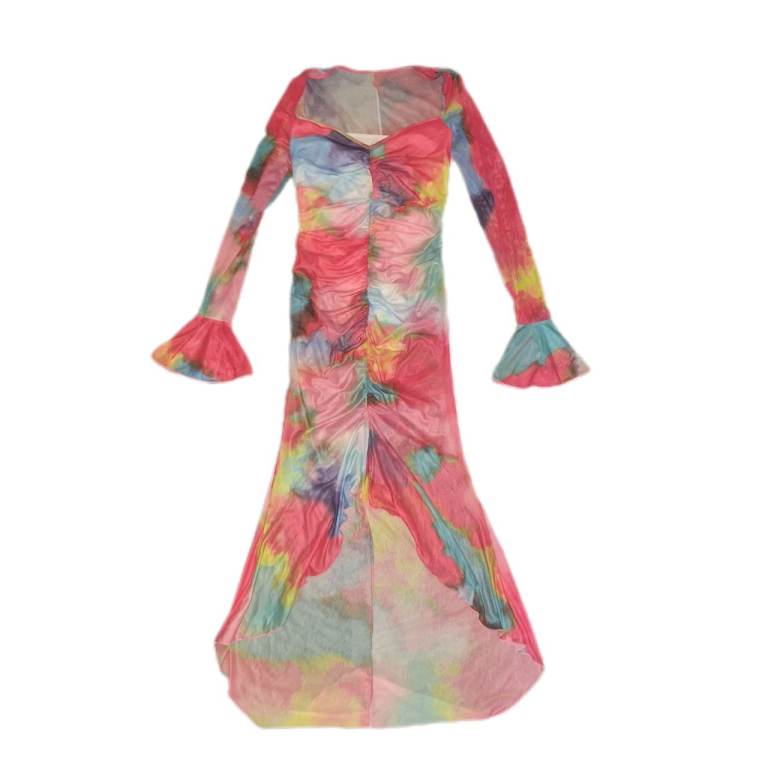Multicoloured Long Sleeve Maxi Dress – Tie Dye, As Good As New