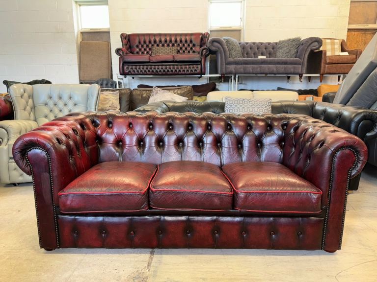 Chesterfield oxblood real leather 3 seater sofa