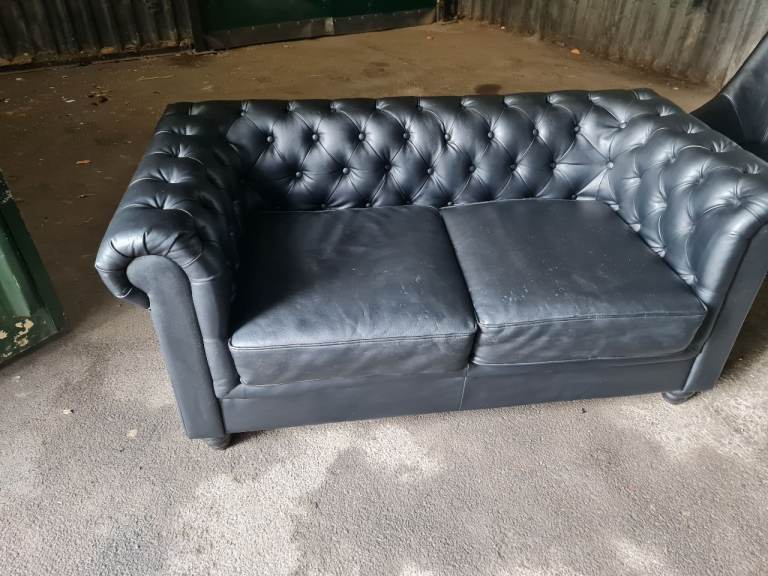 Chesterfield style 2 seater sofa.black faux leather.